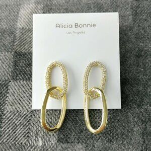 Alicia Bonnie Sparkling Symphony Gold White Crystal Linked Hoop Earrings New